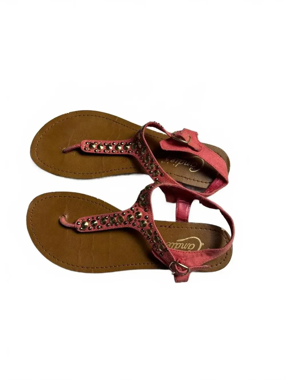 Candie's Pink Studded T-Strap Sandals